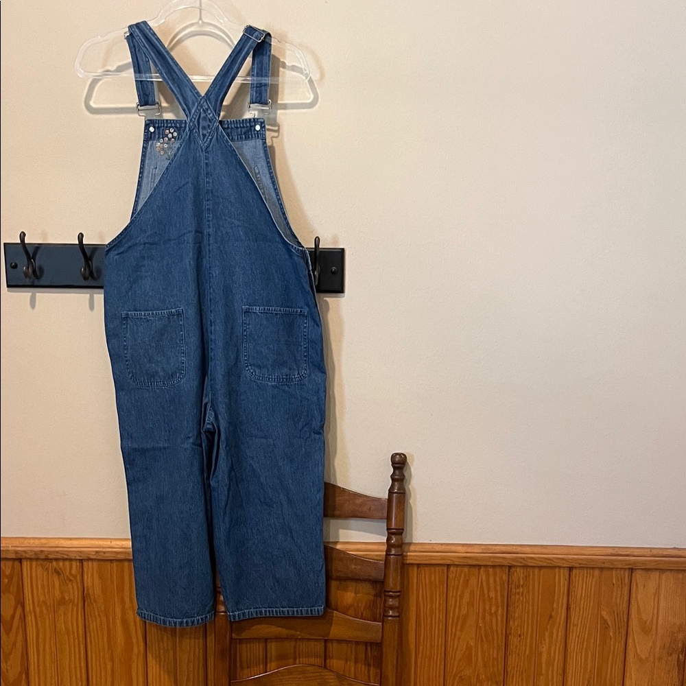 Vintage Embroidered Cropped Denim Overalls - Picture 3 of 4